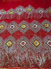 Load image into Gallery viewer, Exclusive Red Color With White Fringes NET Designer George Wrapper set - NLDG082