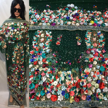 Load image into Gallery viewer, Dark Green Color 3D Flower Fringes NET Designer George Wrapper set - NLDG083