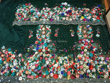 Load image into Gallery viewer, Dark Green Color 3D Flower Fringes NET Designer George Wrapper set - NLDG083