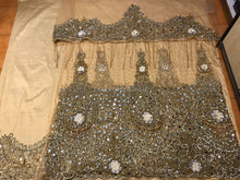 Load image into Gallery viewer, Champange Gold Color Designer Net lace FRINGERS George Wrapper set - NLDG085