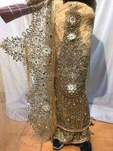 Load image into Gallery viewer, Champange Gold Color Designer Net lace FRINGERS George Wrapper set - NLDG085