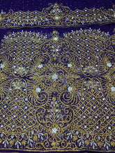 Load image into Gallery viewer, Blue Heavy Beaded African Designer Net George Wrapper set - NLDG086