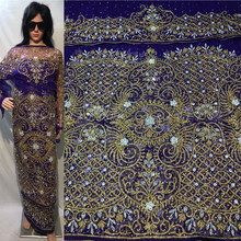 Load image into Gallery viewer, Blue Heavy Beaded African Designer Net George Wrapper set - NLDG086