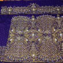 Load image into Gallery viewer, Blue Heavy Beaded African Designer Net George Wrapper set - NLDG086