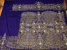 Load image into Gallery viewer, Blue Heavy Beaded African Designer Net George Wrapper set - NLDG086