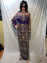 Load image into Gallery viewer, Blue Heavy Beaded African Designer Net George Wrapper set - NLDG086