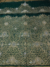 Load image into Gallery viewer, Nigerian Dark Green Heavy Beaded Designer Net George Wrapper set - NLDG087