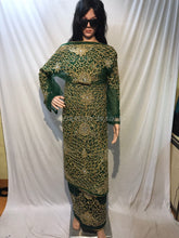 Load image into Gallery viewer, Nigerian Dark Green Heavy Beaded Designer Net George Wrapper set - NLDG087