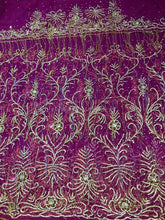 Load image into Gallery viewer, Magenta Color all silver work with Overall Fringes Designer Net George Wrapper - NLDG088