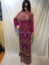 Load image into Gallery viewer, Magenta Color all silver work with Overall Fringes Designer Net George Wrapper - NLDG088
