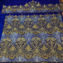 Load image into Gallery viewer, ROYAL BLUE Heavily Beaded NET LACE Designer George Wrapper - NLDG089