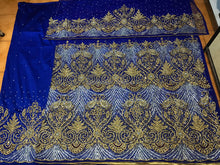 Load image into Gallery viewer, ROYAL BLUE Heavily Beaded NET LACE Designer George Wrapper - NLDG089