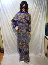 Load image into Gallery viewer, ROYAL BLUE Heavily Beaded NET LACE Designer George Wrapper - NLDG089