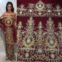 Load image into Gallery viewer, WINE color Heavy Beaded NET Lace NEW Designer George Wrapper Set - NLDG092