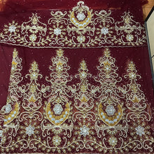 Load image into Gallery viewer, WINE color Heavy Beaded NET Lace NEW Designer George Wrapper Set - NLDG092