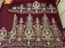 Load image into Gallery viewer, WINE color Heavy Beaded NET Lace NEW Designer George Wrapper Set - NLDG092