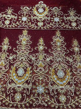 Load image into Gallery viewer, WINE color Heavy Beaded NET Lace NEW Designer George Wrapper Set - NLDG092