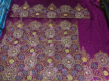 Load image into Gallery viewer, Magenta color Heavy Beaded NET Lace Designer George Wrapper set - NLDG097