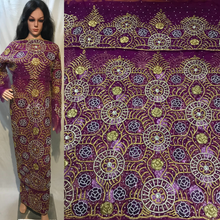 Load image into Gallery viewer, Magenta color Heavy Beaded NET Lace Designer George Wrapper set - NLDG097