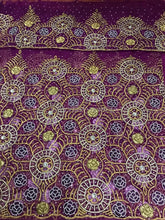 Load image into Gallery viewer, Magenta color Heavy Beaded NET Lace Designer George Wrapper set - NLDG097
