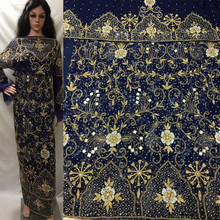 Load image into Gallery viewer, Navy Blue Fully stone beaded Net Lace Designer George wrapper Set - NLDG103