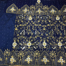 Load image into Gallery viewer, Navy Blue Fully stone beaded Net Lace Designer George wrapper Set - NLDG103