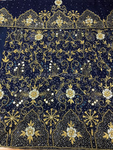 Load image into Gallery viewer, Navy Blue Fully stone beaded Net Lace Designer George wrapper Set - NLDG103