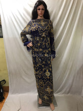 Load image into Gallery viewer, Navy Blue Fully stone beaded Net Lace Designer George wrapper Set - NLDG103