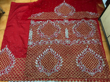 Load image into Gallery viewer, African Bridal Red Color George Wrapper Set with ALL golden Stone Work - NLDG110