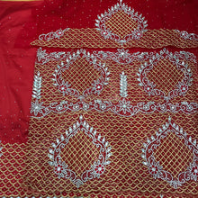 Load image into Gallery viewer, African Bridal Red Color George Wrapper Set with ALL golden Stone Work - NLDG110