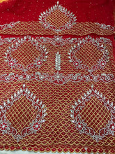 Load image into Gallery viewer, African Bridal Red Color George Wrapper Set with ALL golden Stone Work - NLDG110