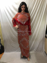 Load image into Gallery viewer, African Bridal Red Color George Wrapper Set with ALL golden Stone Work - NLDG110