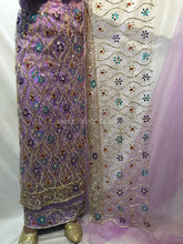 Load image into Gallery viewer, NEW Exclusive LILAC Color Heavy Beaded Designer African george wrapper set - NLDG111