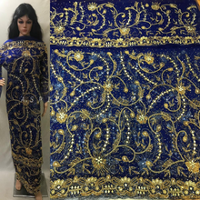 Load image into Gallery viewer, Royal Blue color For Nigerial Royal Wedding Brides Fav George wrapper fabric set - NLDG115