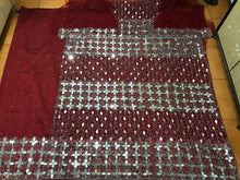 Load image into Gallery viewer, Wine color Beautiful Glass mirror work Net fabric African George Wrapper Set- NLDG118