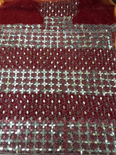 Load image into Gallery viewer, Wine color Beautiful Glass mirror work Net fabric African George Wrapper Set- NLDG118
