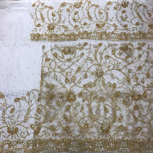 Load image into Gallery viewer, White Net Fabric African Beaded Designer Golden Work George Wrapper Set - NLDG191