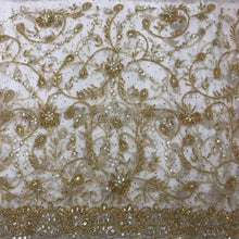 Load image into Gallery viewer, White Net Fabric African Beaded Designer Golden Work George Wrapper Set - NLDG191