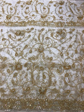 Load image into Gallery viewer, White Net Fabric African Beaded Designer Golden Work George Wrapper Set - NLDG191