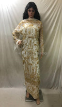 Load image into Gallery viewer, White Net Fabric African Beaded Designer Golden Work George Wrapper Set - NLDG191