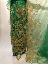 Load image into Gallery viewer, Nigerian Green Color New Wedding Net George Wrapper Set - NLDG129