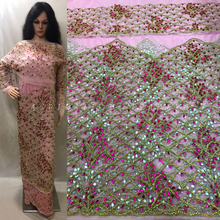 Load image into Gallery viewer, Baby Pink Net Fabric Nigerian George Wrapper with Fushia Pink Stone Work - NLDG130