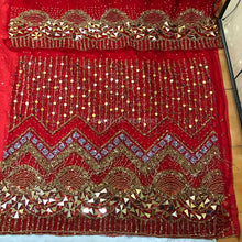 Load image into Gallery viewer, Trending Latest Designer with Beautiful FRINGES work Net Lace Nigerian George Wrapper Set - NLDG131