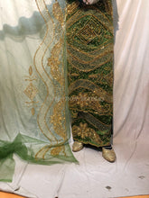 Load image into Gallery viewer, Olive Green Nigerian Wedding Net fabric Trending George Wrapper Set - NLDG132