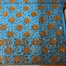 Load image into Gallery viewer, Sky blue Silk Taffeta fabric with golden stone work George fabric set - NLDG134