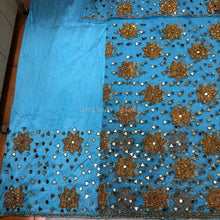 Load image into Gallery viewer, Sky blue Silk Taffeta fabric with golden stone work George fabric set - NLDG134