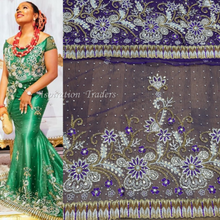 Load image into Gallery viewer, Net Lace Heavy Beaded Nigerian Wedding George Wrapper- NLVG022
