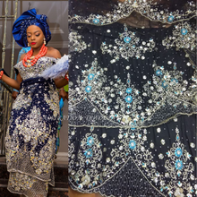 Load image into Gallery viewer, Black Color Heavy Beaded Net Lace VIP George For African Weddings- NLVG029