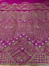 Load image into Gallery viewer, FUSHIA PINK All Over Heavy Crystal Work Designer Net Lace George With Blouse- NLVG036