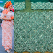 Load image into Gallery viewer, Net Lace Heavy Pearl & Beaded George Wrapper For African Wedding Outfits- NLVG040